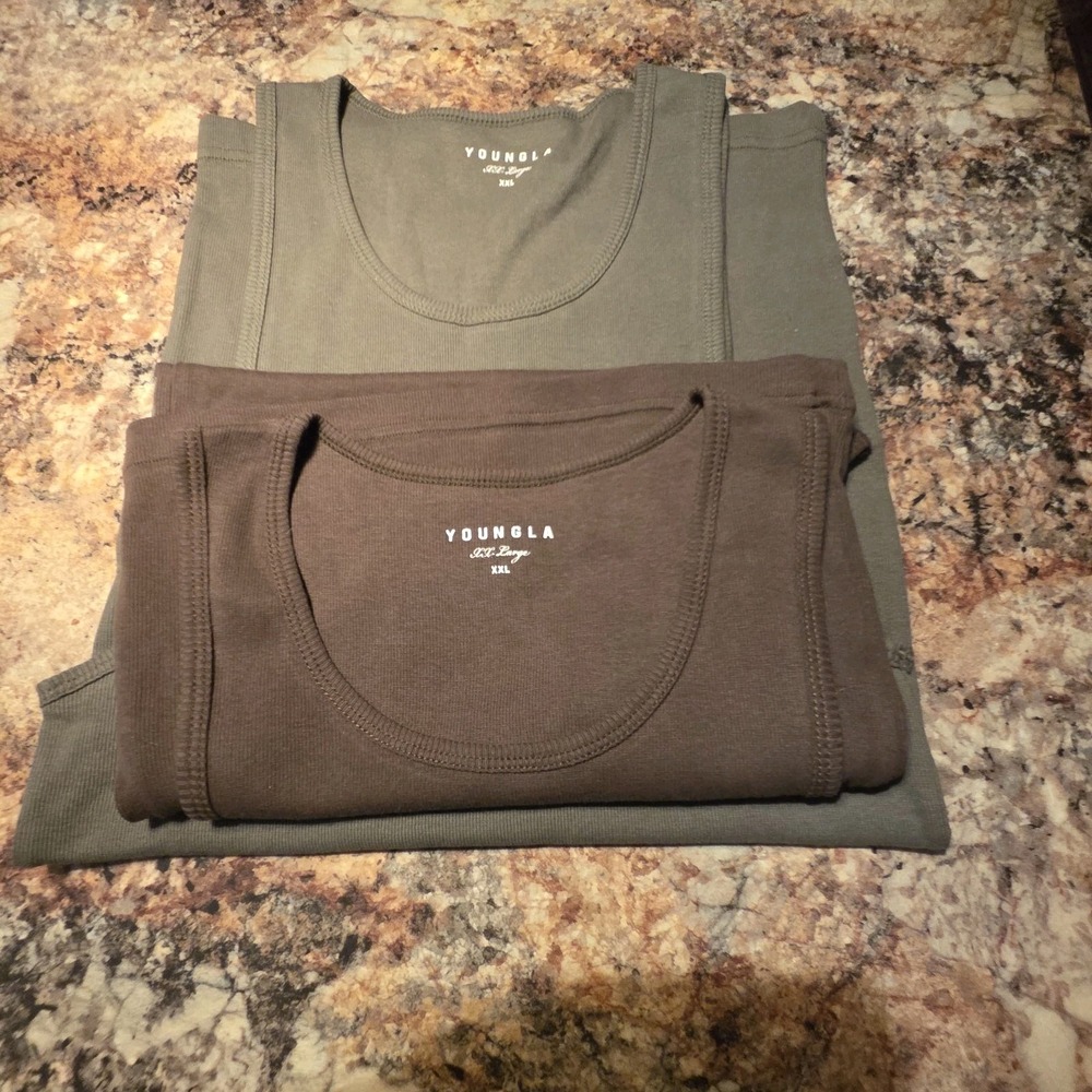Youngla Tanks Lot Of 2 Tanks, XXL, Gym, Casual, Workout,Green And Brown